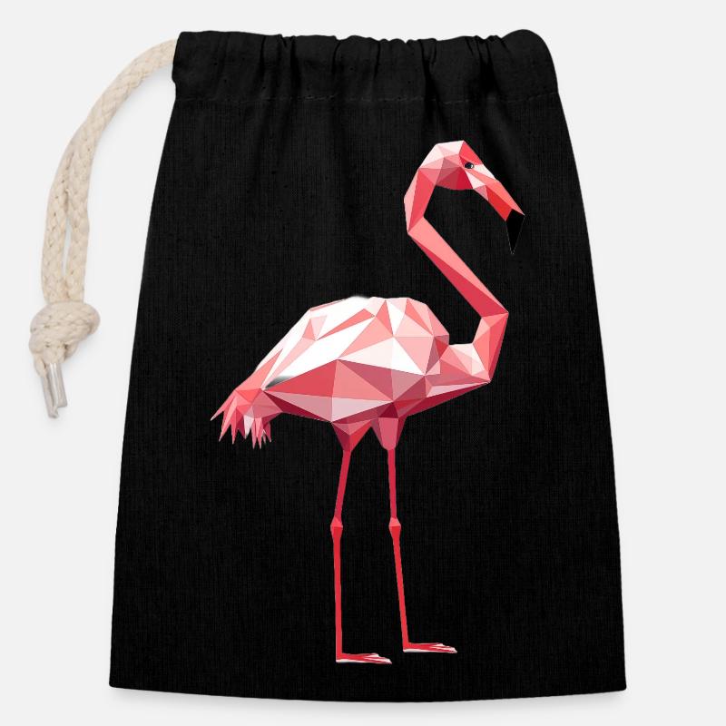 Flamingo in Geometric Style - Closable cotton gift bag (14x20cm) - black