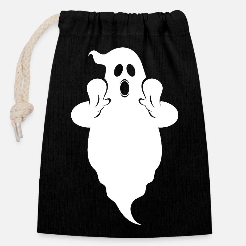 Geist Boo - Verschließbarer Geschenkbeutel aus Baumwolle (14x20cm) - Schwarz