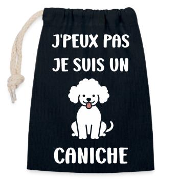 Humour chien petit caniche - Sac cadeau en coton avec cordon (14 x 20 cm) - bleu marine - Devant