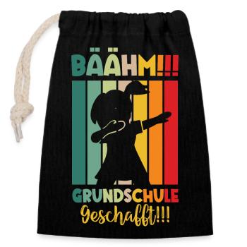 Grundschule Geschafft 2026 Grundschulabgänger - Verschließbarer Geschenkbeutel aus Baumwolle (14x20cm) - Schwarz - Vorne