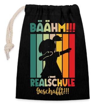 Bäm Realschule Geschafft 2024 - Verschließbarer Geschenkbeutel aus Baumwolle (14x20cm) - Schwarz - Vorne
