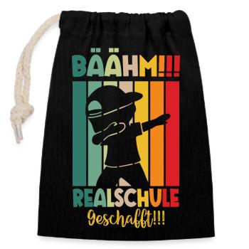 Bäm Realschule Geschafft 2024 - Verschließbarer Geschenkbeutel aus Baumwolle (14x20cm) - Schwarz - Vorne