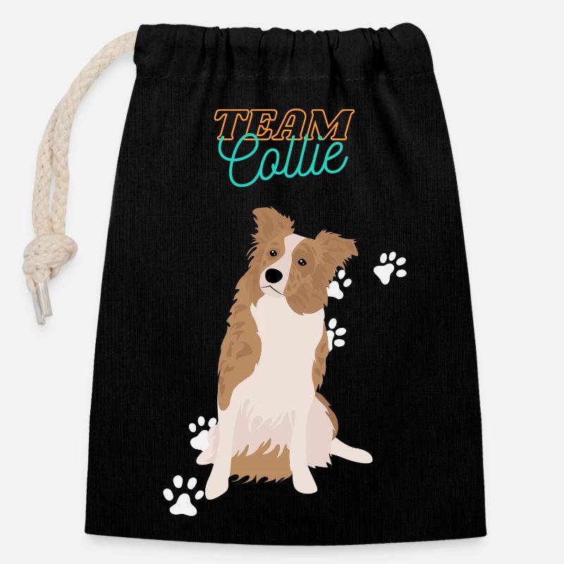 L’équipe Collie - Sac cadeau en coton avec cordon (14 x 20 cm) - noir