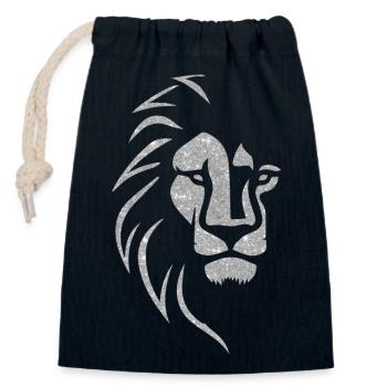 tête de lion argenté - Sac cadeau en coton avec cordon (14 x 20 cm) - bleu marine - Devant
