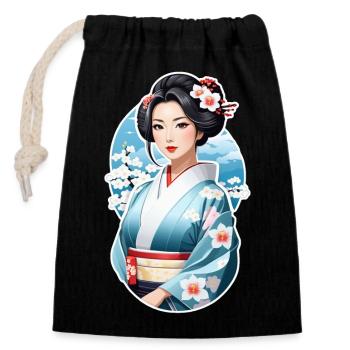 Japanerin im Kimono - Japan - Manga - Verschließbarer Geschenkbeutel aus Baumwolle (14x20cm) - Schwarz - Vorne