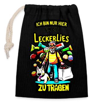 Je ne fais que porter les friandises ici - Sac cadeau en coton avec cordon (14 x 20 cm) - noir - Devant