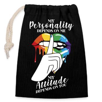 My personality depends on my attitude - Closable cotton gift bag (14x20cm) - black - Front