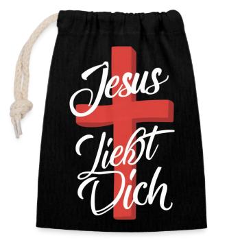 Conception de la croix de Jésus t’aime - Sac cadeau en coton avec cordon (14 x 20 cm) - noir - Devant