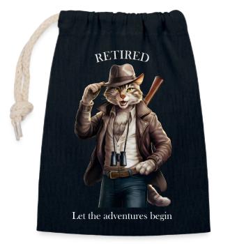 RETRAITÉ - QUE L’AVENTURE COMMENCE - Sac cadeau en coton avec cordon (14 x 20 cm) - bleu marine - Devant