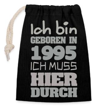 Bin 1995 - Verschließbarer Geschenkbeutel aus Baumwolle (14x20cm) - Schwarz - Vorne