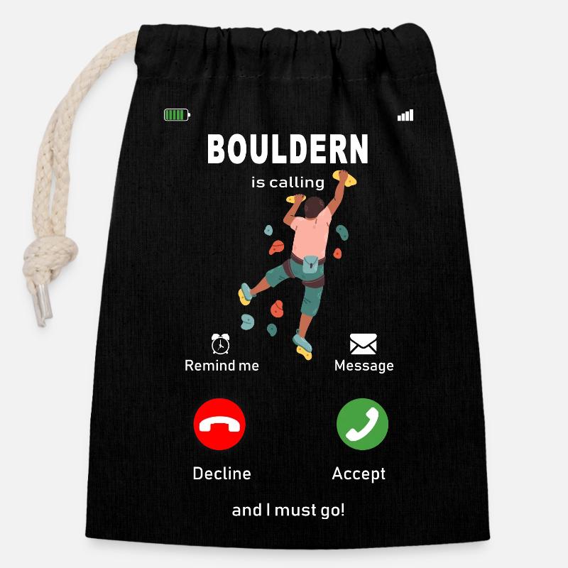 Bouldering is calling - Closable cotton gift bag (14x20cm) - black