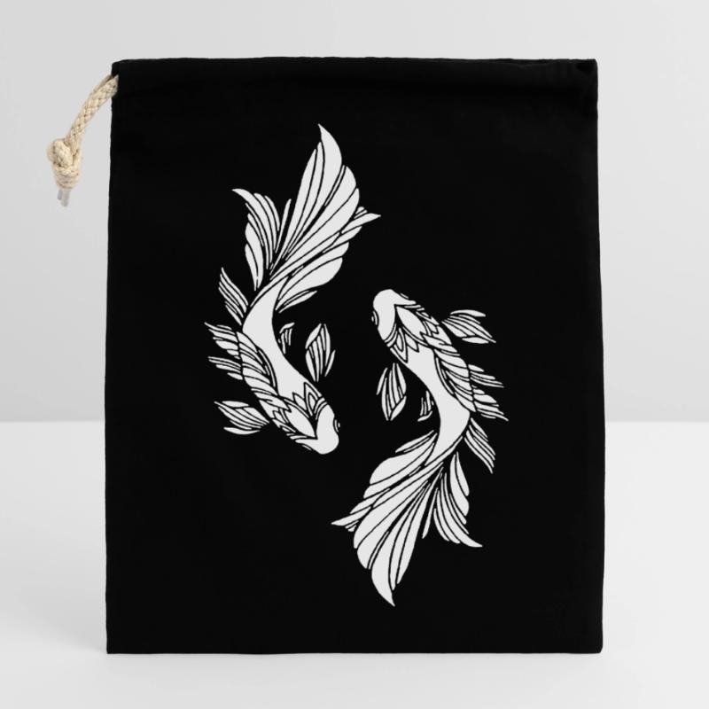 Two white fish Closable cotton gift bag (14x20cm)