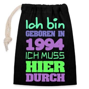 1994 - Verschließbarer Geschenkbeutel aus Baumwolle (14x20cm) - Schwarz - Vorne