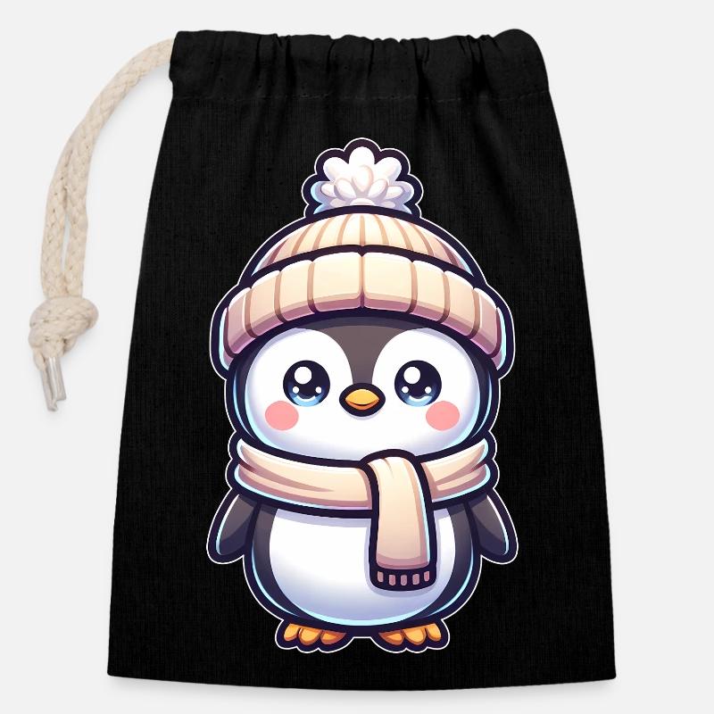 Penguin - Closable cotton gift bag (14x20cm) - black