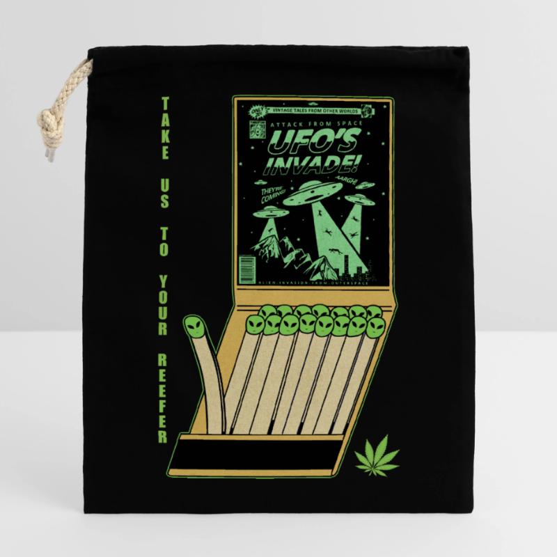 UFO Invasion Vintage Poster Design Closable cotton gift bag (14x20cm)