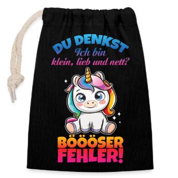 Unicorn Small Sweet and Nice - Closable cotton gift bag (14x20cm) - black - Front
