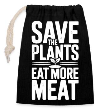 Save The Plants Eat More Meat - Closable cotton gift bag (14x20cm) - black - Front