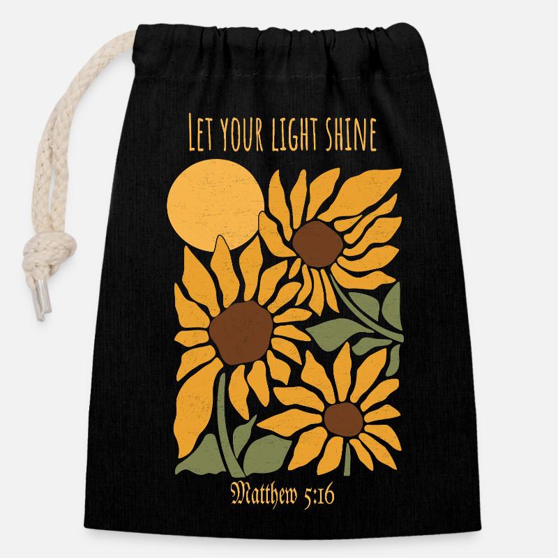 Que votre lumière brille – Matthieu 5:16 - Sac cadeau en coton avec cordon (14 x 20 cm) - noir
