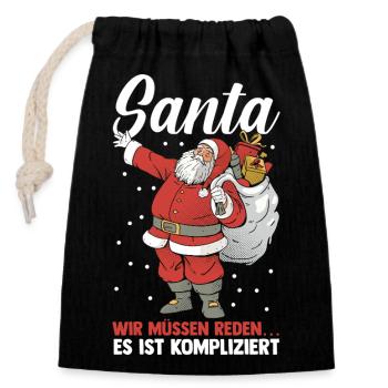 Santa Claus Christmas Time Naughty Christmas - Closable cotton gift bag (14x20cm) - black - Front