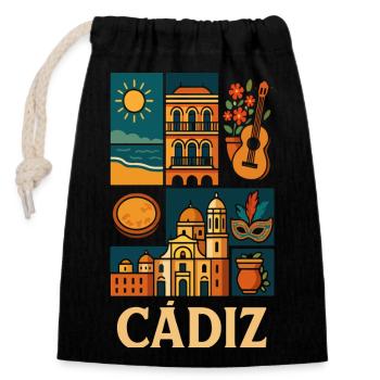 Collage de Cadix Soleil Architecture Guitare - Sac cadeau en coton avec cordon (14 x 20 cm) - noir - Devant
