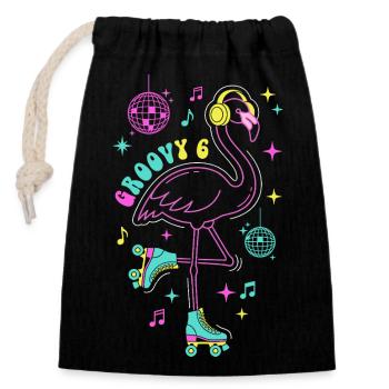Groovy 6 Birthday Flamingo - Closable cotton gift bag (14x20cm) - black - Front