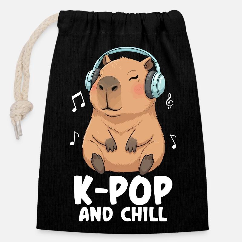 K Pop And Chill - Sac cadeau en coton avec cordon (14 x 20 cm) - noir