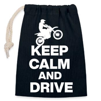 RESTE CALME ET CONDUIS ! MOTOCROSS BIKER FREEDOM blanc - Sac cadeau en coton avec cordon (14 x 20 cm) - bleu marine - Devant