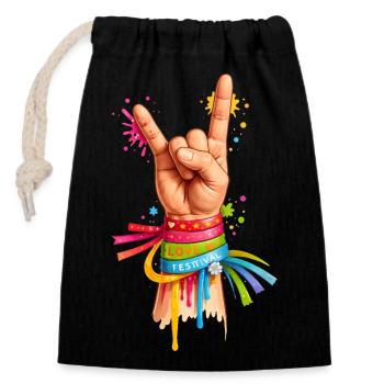 Festival Hand – Love & Music Graffiti - Closable cotton gift bag (14x20cm) - black - Front