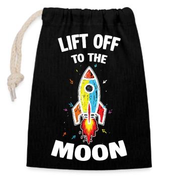 Space Rocket Scribble Lift Off To The Moon - Closable cotton gift bag (14x20cm) - black - Front