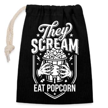 Screams and popcorn enjoyment - Closable cotton gift bag (14x20cm) - black - Front