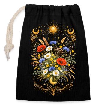 Mystischer Wildblumenstrauß Sonne Mond Floral  - Verschließbarer Geschenkbeutel aus Baumwolle (14x20cm) - Schwarz - Vorne