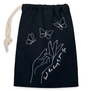 Graphique inspirant de fan papillon - Sac cadeau en coton avec cordon (14 x 20 cm) - bleu marine - Devant