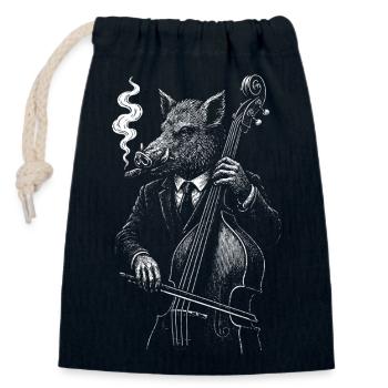 Boar Plays Double Bass in Suit - Closable cotton gift bag (14x20cm) - navy - Front