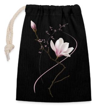 Magnolia dans le style Ikebana, élégant et minimaliste - Sac cadeau en coton avec cordon (14 x 20 cm) - noir - Devant