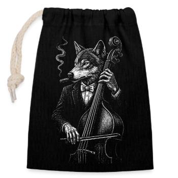 Noir Wolf Jazz spielt Kontrabass - Verschließbarer Geschenkbeutel aus Baumwolle (14x20cm) - Schwarz - Vorne