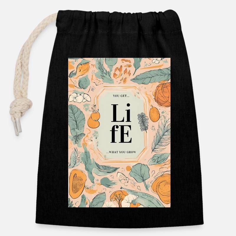 La vie grandit - Sac cadeau en coton avec cordon (14 x 20 cm) - noir