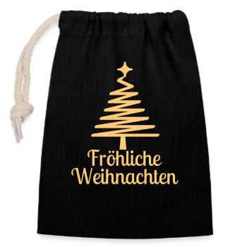 Fröhliche Weihnachten - Wintermotiv Christbaum - Verschließbarer Geschenkbeutel aus Baumwolle (14x20cm) - Schwarz - Vorne