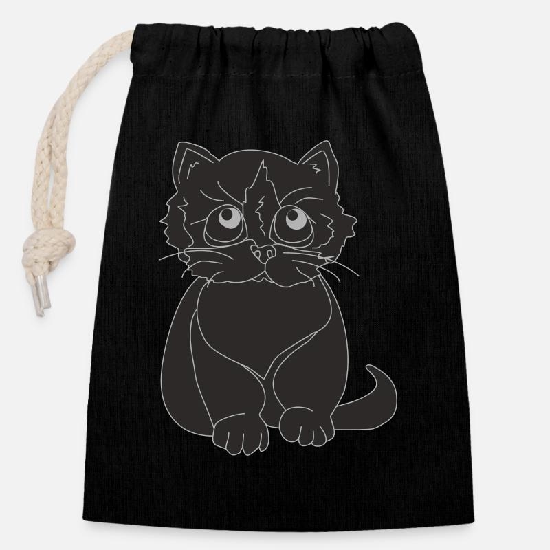 Beau chaton noir - Sac cadeau en coton avec cordon (14 x 20 cm) - noir