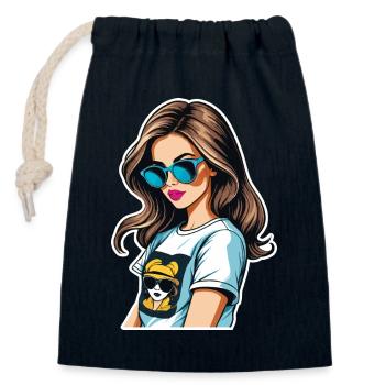 Cartoon girl. - Closable cotton gift bag (14x20cm) - navy - Front
