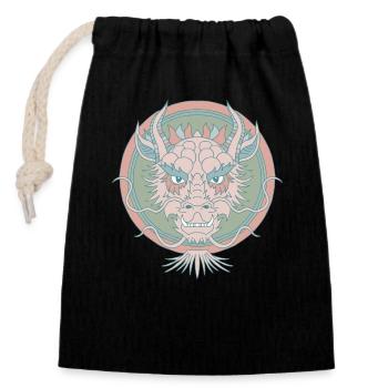 Chinese dragon face in muted colors - Closable cotton gift bag (14x20cm) - black - Front