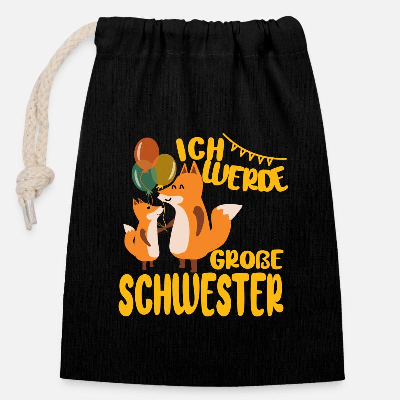 Große Schwester - Ich werde - Verschließbarer Geschenkbeutel aus Baumwolle (14x20cm) - Schwarz