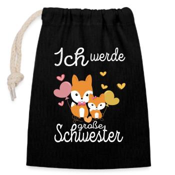 Große schwester - Ich werde - süße Füchse - Verschließbarer Geschenkbeutel aus Baumwolle (14x20cm) - Schwarz - Vorne