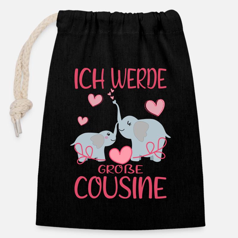 Cousine Ich werde große Cousine Cousinen Nachwuchs - Verschließbarer Geschenkbeutel aus Baumwolle (14x20cm) - Schwarz