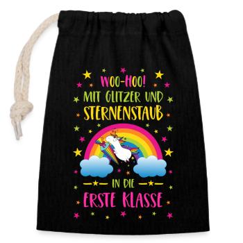 Unicorn Glitter and Stardust First Class Colorful - Closable cotton gift bag (14x20cm) - black - Front