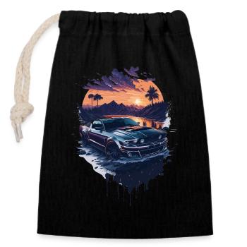 Voiture de sport - Sac cadeau en coton avec cordon (14 x 20 cm) - noir - Devant