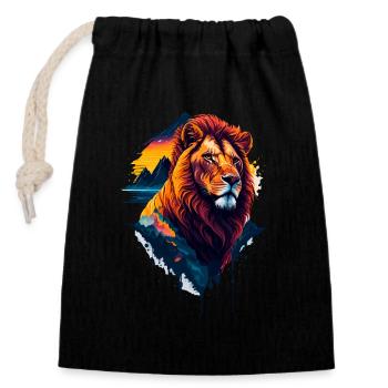 Abstract illustration of lion - Closable cotton gift bag (14x20cm) - black - Front