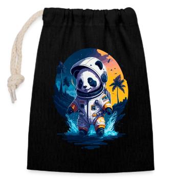 Niedlicher Panda-Astronaut - Verschließbarer Geschenkbeutel aus Baumwolle (14x20cm) - Schwarz - Vorne