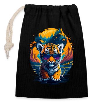 Mignon bébé tigre - Sac cadeau en coton avec cordon (14 x 20 cm) - noir - Devant