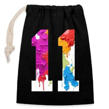 COLORED NUMBER 11 COLORFUL 11TH BIRTHDAY - Closable cotton gift bag (14x20cm) - black - Front