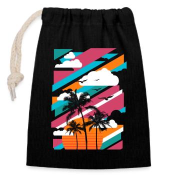 Palm Paradise 01 - Sac cadeau en coton avec cordon (14 x 20 cm) - noir - Devant